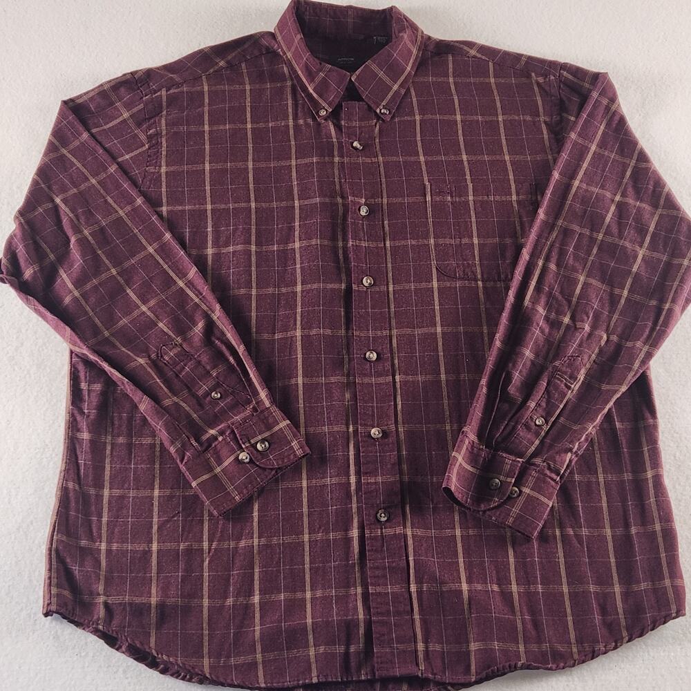 Arrow Shirt Mens XL Maroon Plaid Long Sleeve Button Down Wrinkle Free
